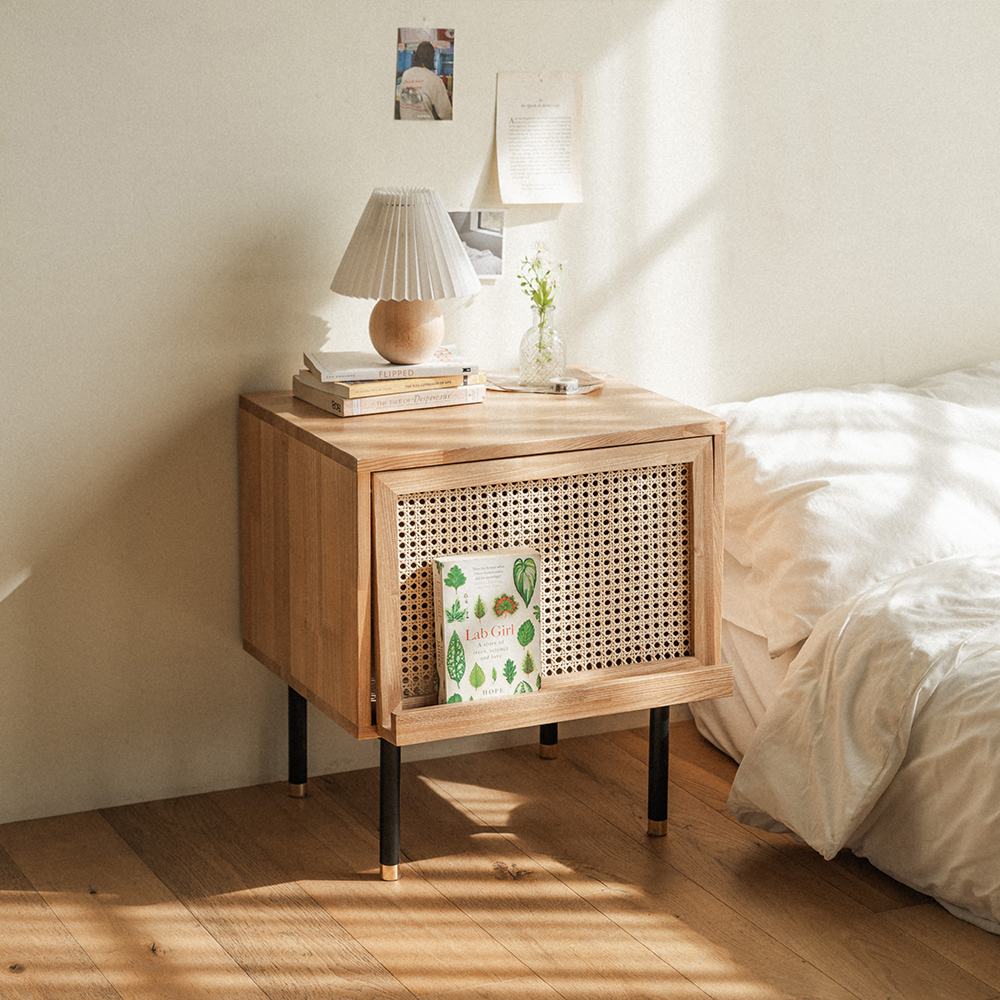 번드 비스트로 라탄 원목 매거진 침대 협탁