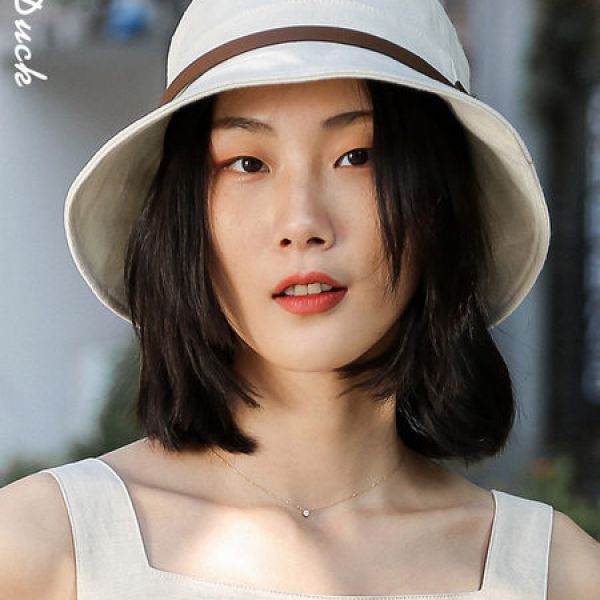 여성 린넨 빅사이즈골프모자 골프벙거지모자 버킷햇 가죽 스트랩장식 - 상세 이미지 2
