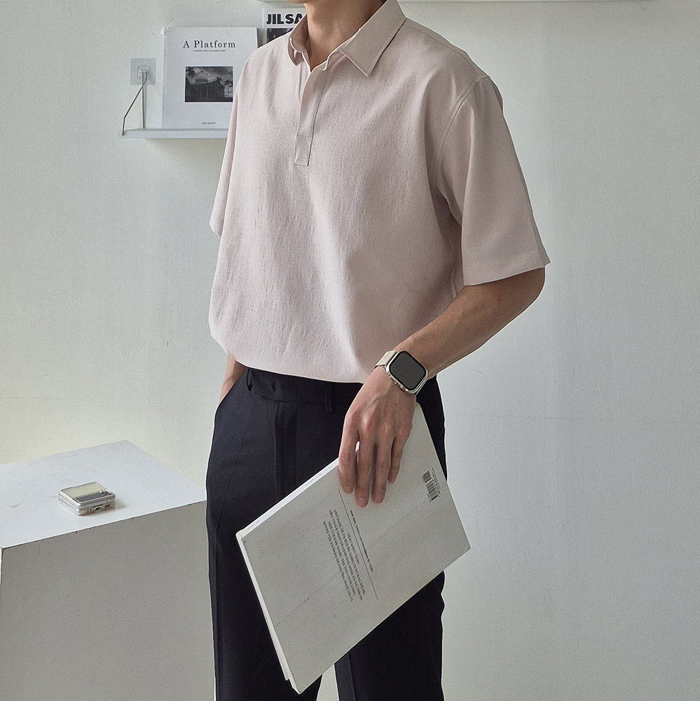 여름 와이 셔츠 오버핏 반오픈 린넨 남방 남자반팔셔츠