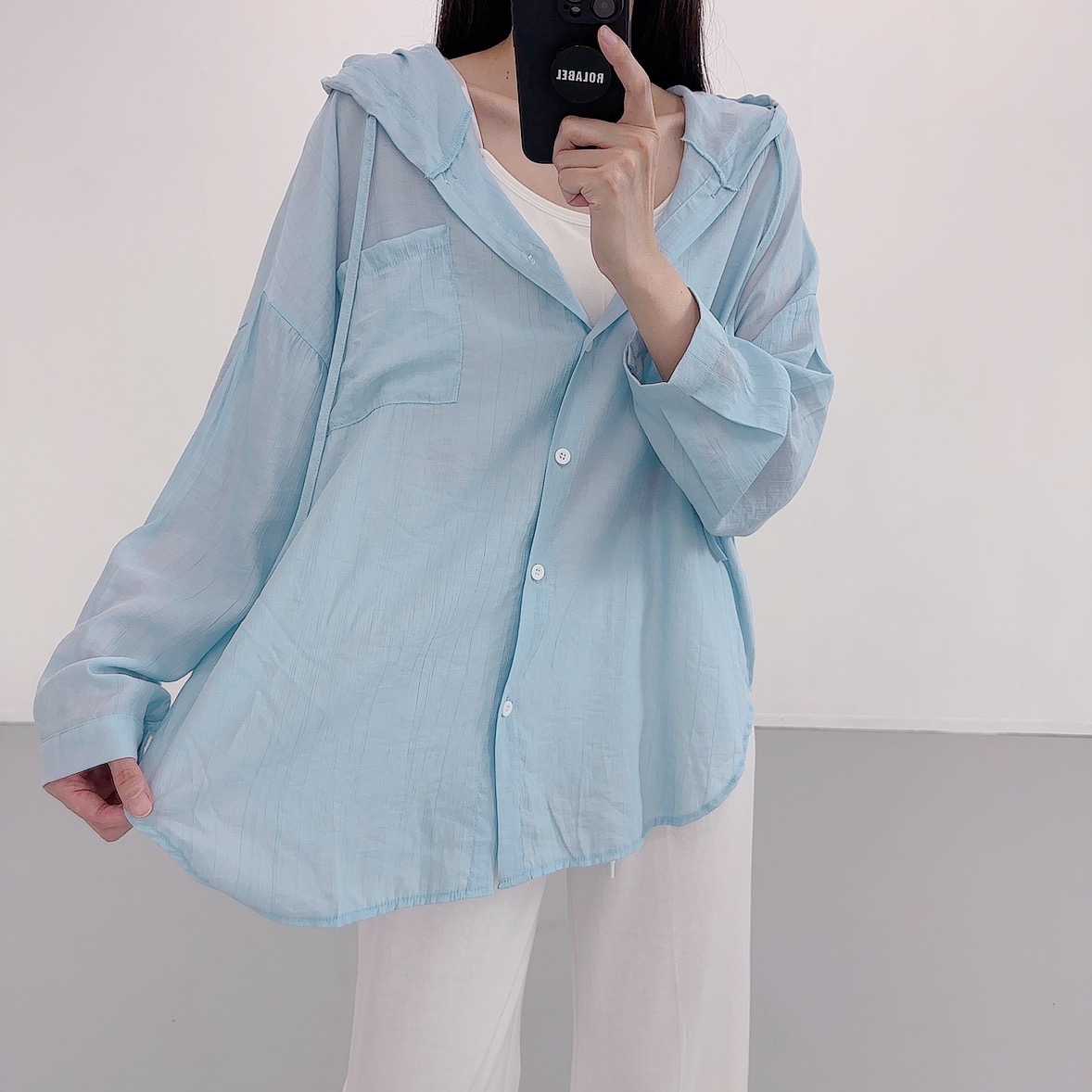 로라벨 에딘 여름 셔츠 남방 블라우스 시스루 린넨 비치웨어 살안타템 루즈핏 여성 오버핏 - 상세 이미지 5