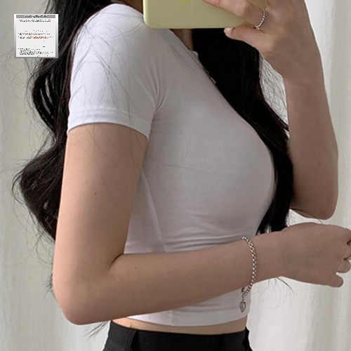 여름 파란 싸이 티셔츠 이너 핏 배꼽 콘서트 흠뻑쇼 타이트 무지 반팔 파랑 숏 - 상세 이미지 4
