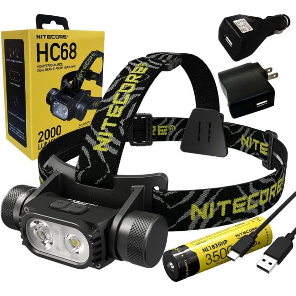 나이테코어 HC68 타입-C 충전식 듀얼빔 E-포커스 헤드램프 루미너스 SST-40-W 2000 루멘 에코센사 USB 케이블 액세서리 선택+ 어댑터... 