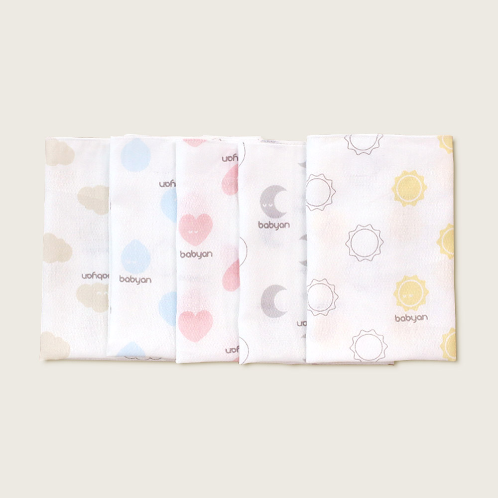 베이비앙 국내산 무형광 신생아 아기 유아 가제 거즈 심볼라인 엠보손수건 5장