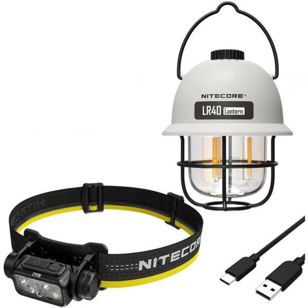 캠핑 키트 나이테코어 NU43 경량 충전 헤드램프 1 000루멘 LR40 랜턴 에코센사 USB-C 케이블 : 퍼플허니타운