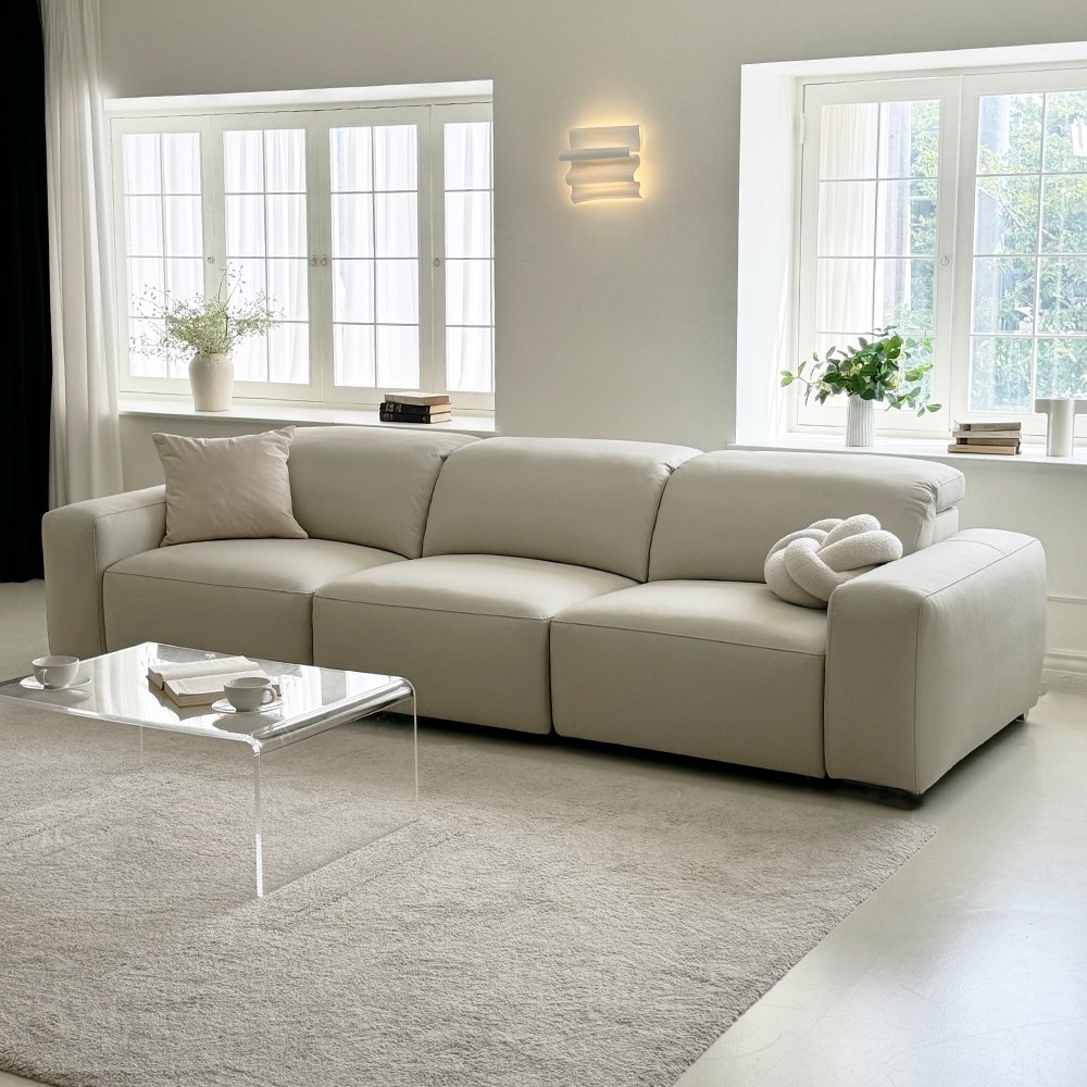 가죽 슬립 4인용 전동 리클라이너 슬라이드 무빙 모션 소파 전체 천연가죽