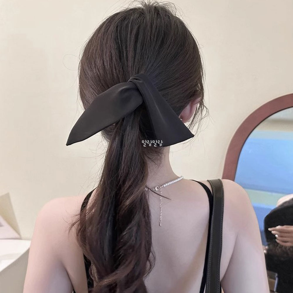 새틴 리본 바나나핀 포니테일집게핀 러블리 헤어삔 - 상품 이미지