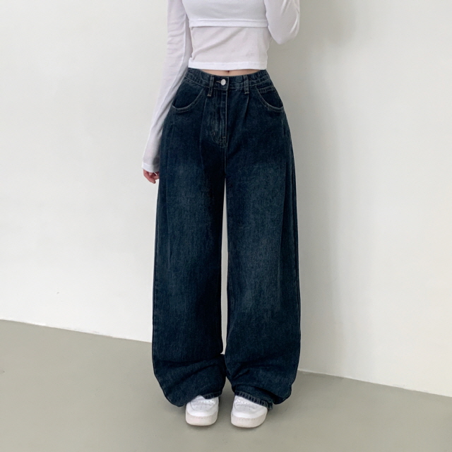 💗30%할인💗[히든밴딩!/3단기장] 레누스 하이웨스트 투 핀턱 청바지 코튼 와이드 빈티지 워싱 데님팬츠 상세 이미지 31