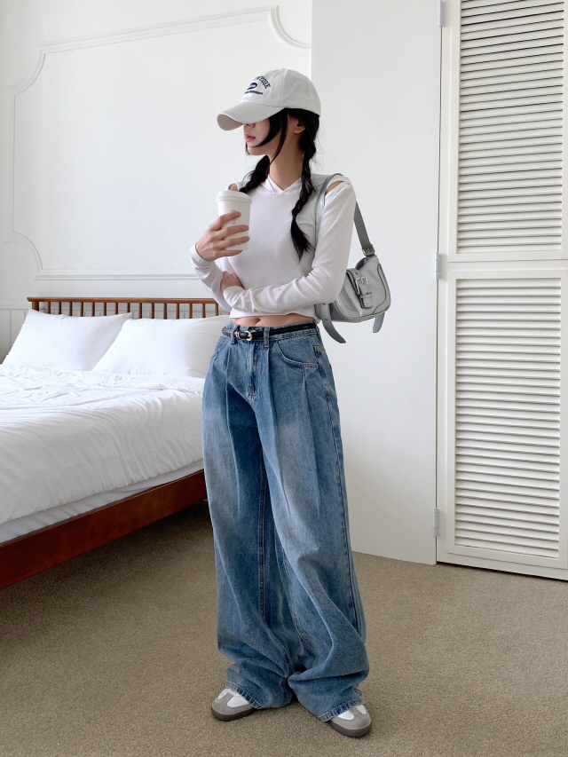 💗30%할인💗[히든밴딩!/3단기장] 레누스 하이웨스트 투 핀턱 청바지 코튼 와이드 빈티지 워싱 데님팬츠 상세 이미지 14