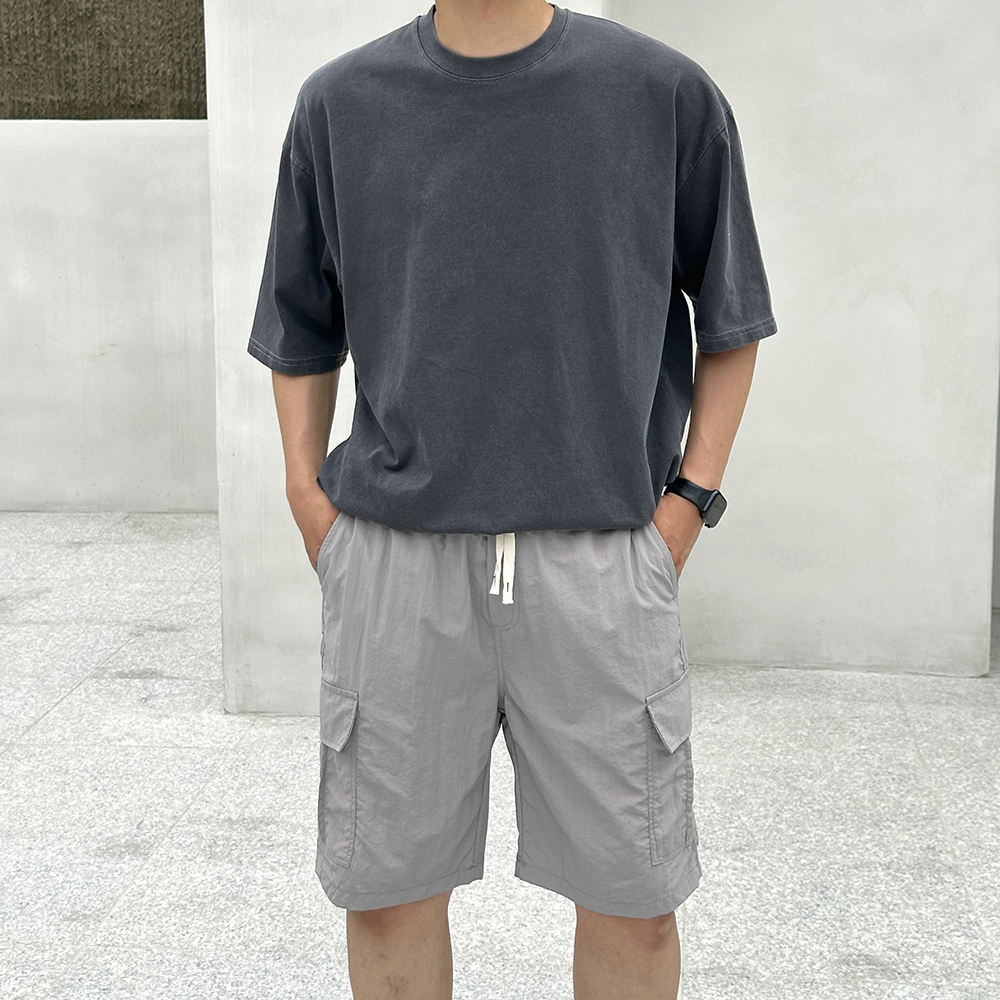 남자 나일론 바스락 밴딩 와이드 카고 반바지 - 상세 이미지 2