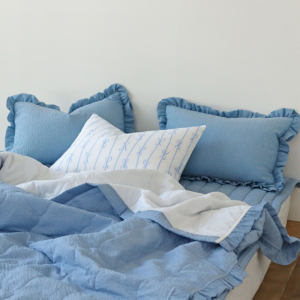 솔리드 에어워싱 선염 시어서커 미끄럼방지 고정밴드 침대 여름패드 SS