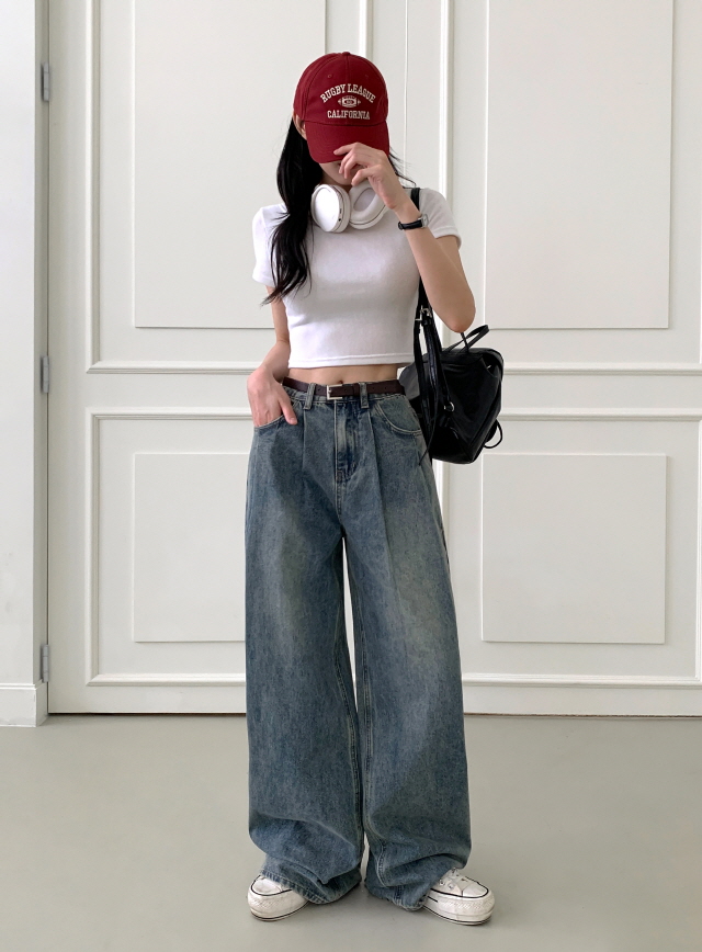 💗30%할인💗[히든밴딩!/3단기장] 레누스 하이웨스트 투 핀턱 청바지 코튼 와이드 빈티지 워싱 데님팬츠 상세 이미지 24