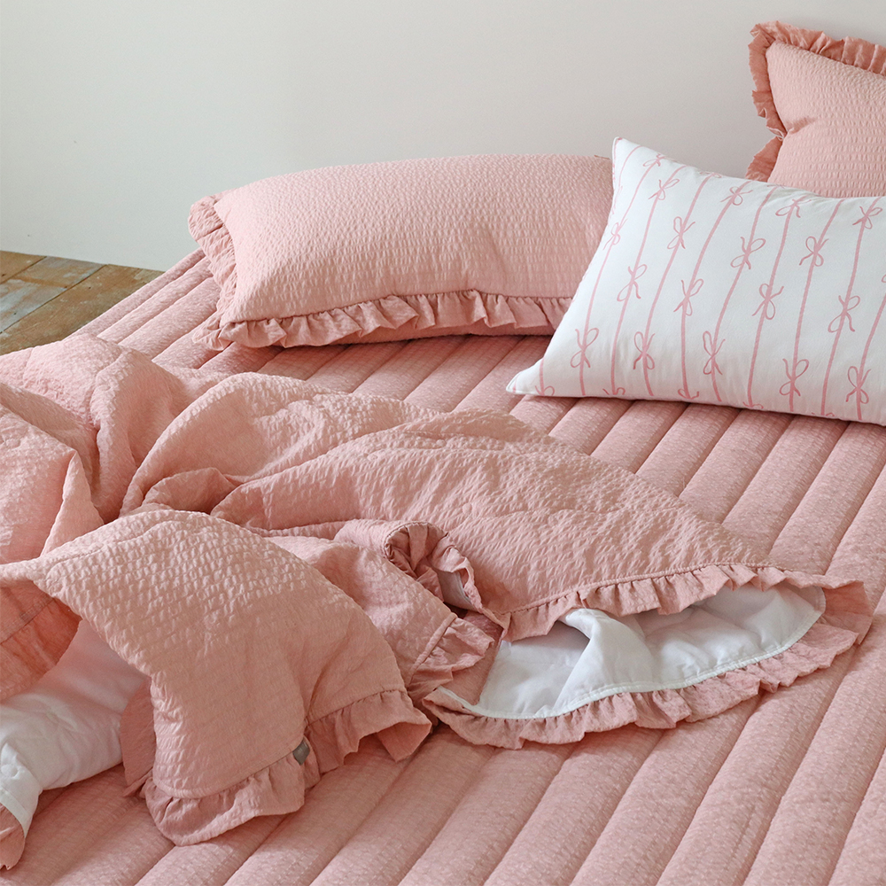 솔리드 에어워싱 선염 시어서커 미끄럼방지 고정밴드 침대 여름패드 SS