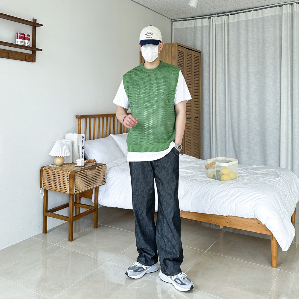 남자 여름 논페이드 생지 데님 밴딩 와이드 팬츠 숏 기본 롱 3단기장 2color 이미지 6