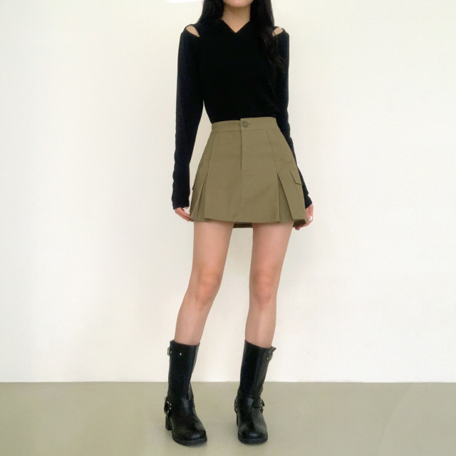 💗20%할인💗[기장선택/속바지O] 니엘로니 카고 포켓 코튼 A라인 치마 봄 하이웨스트 플리츠 미니 스커트(스쿨룩/프레피룩/새학기) 상세 이미지 22