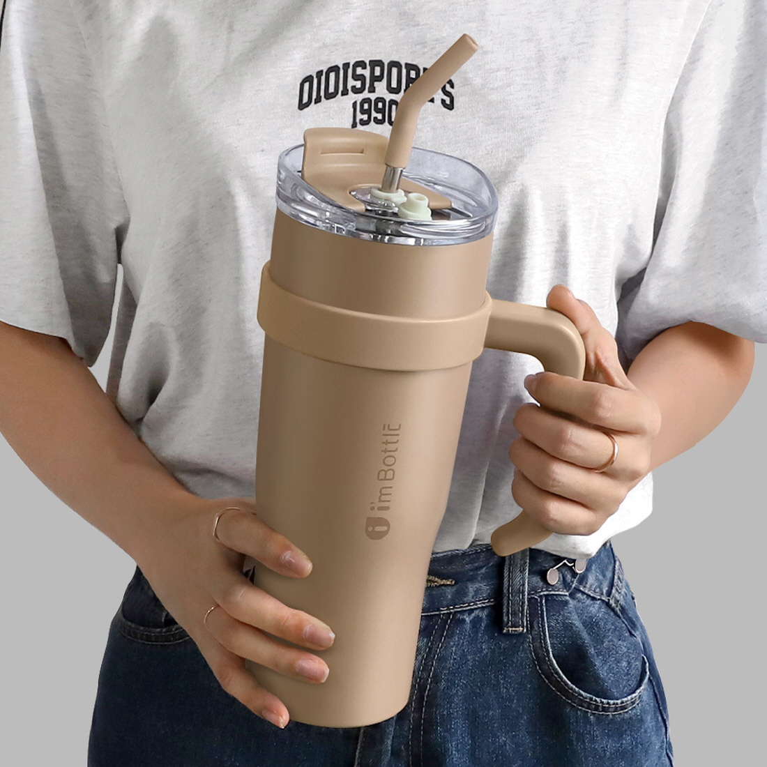 1리터텀블러 입구넓은 대용량 손잡이 보온 보냉 빨대 텀블러 1200ml - 상세 이미지 5