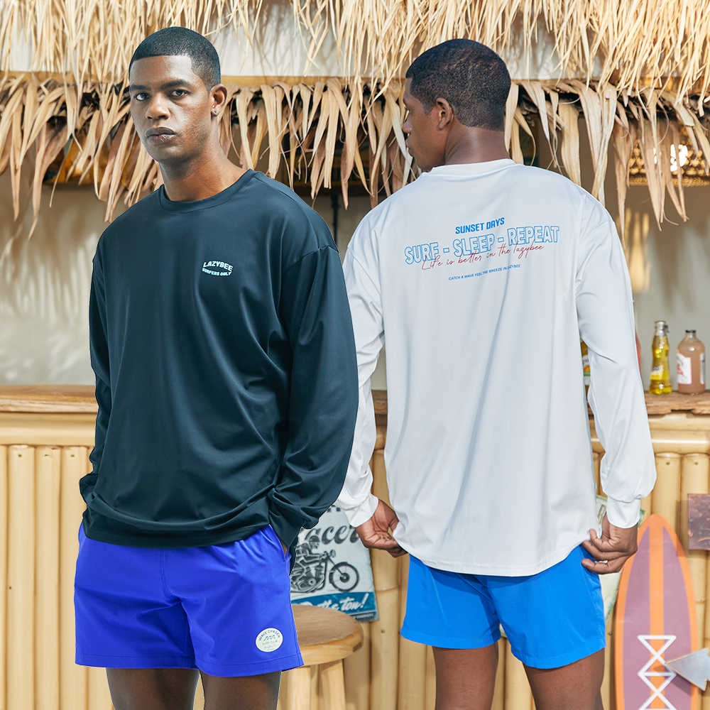 남자 래쉬가드 세트 (상의 +하의) 수영복 빅사이즈 루즈핏 스윔팬츠 오버핏 긴팔 화이트