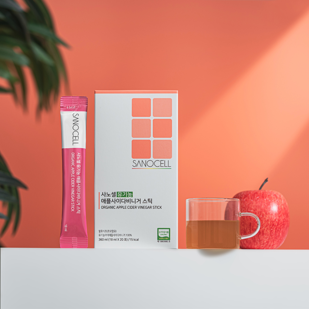 [유기산 28,800mg 함유] 사노셀 유기농 애플사이다비니거 스틱 20포 100% 애사비 360ml, 1개