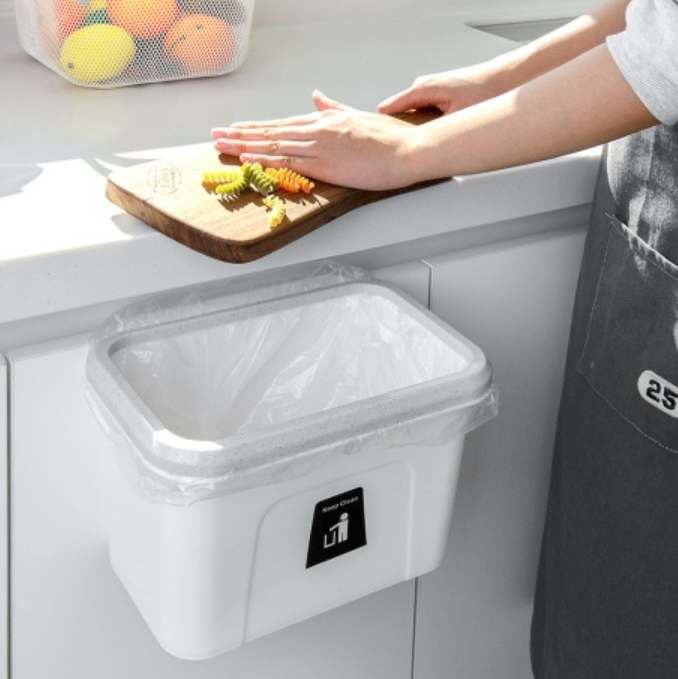 라슈에뜨 주방 싱크대 걸이형 쓰레기통 슬라이딩 오픈 뚜껑 음식물 쓰레기통 화이트 9L