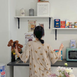 치즈 체크 곰돌이 반팔 잠옷세트 커플 빅사이즈 여름 파자마 착용 후기 | 사이즈/핏 총정리 - 상품 이미지 4