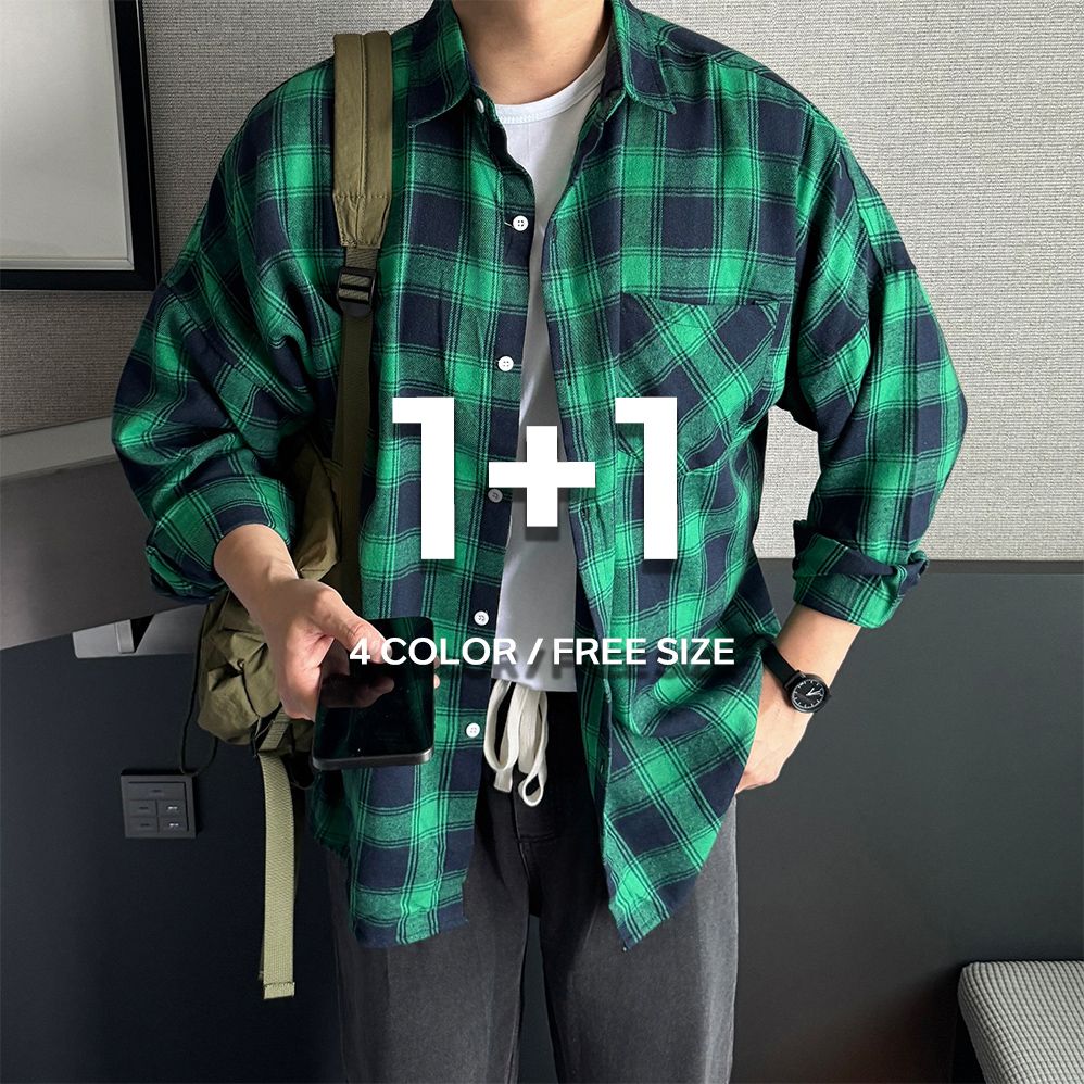 1+1 남자체크남방 구김없는셔츠 - 상세 이미지 3