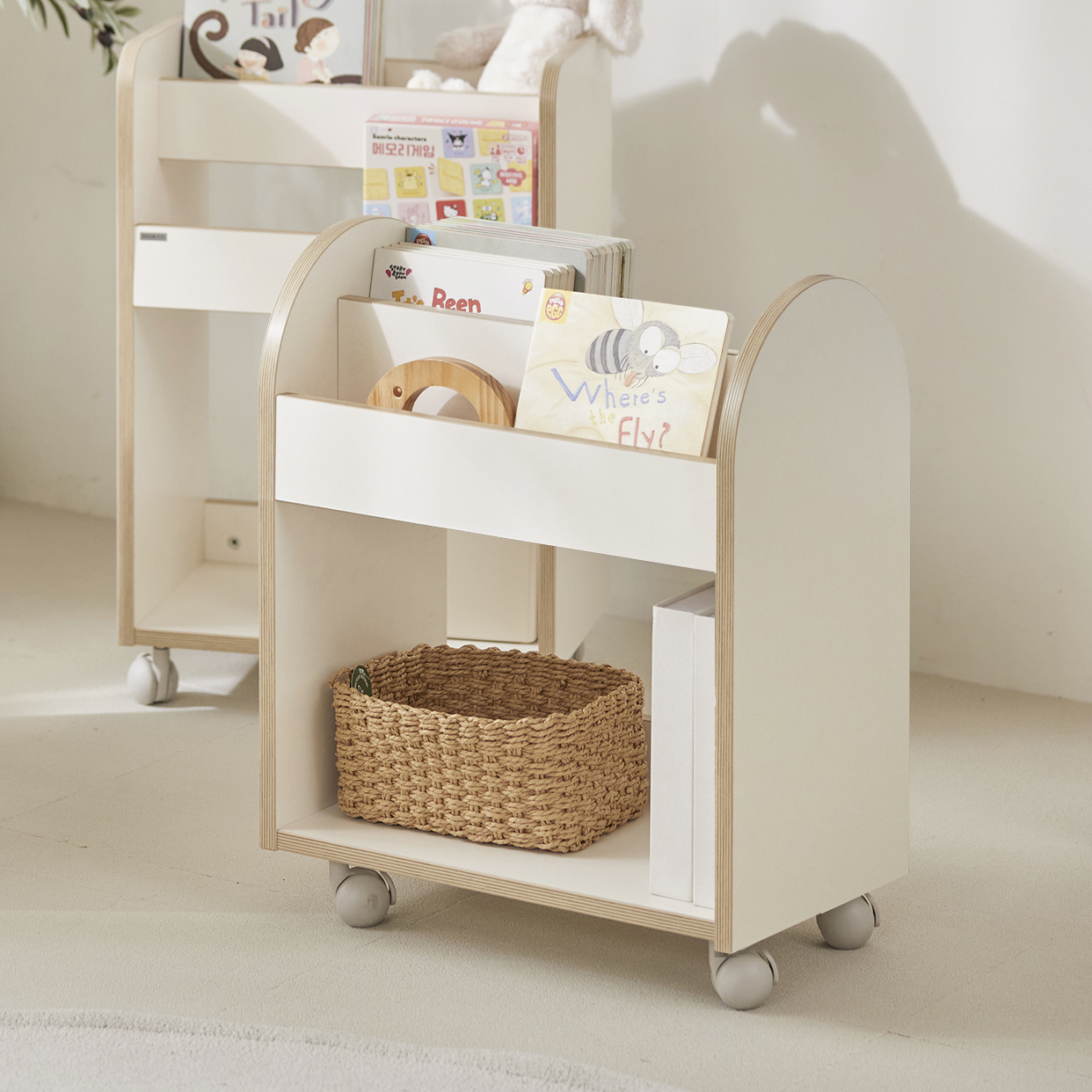 [SEO 등급] 무아 북카트 아기 책장 트롤리 이동식 책꽂이 전면 북 선반 카트