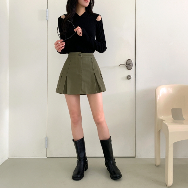 💗20%할인💗[기장선택/속바지O] 니엘로니 카고 포켓 코튼 A라인 치마 봄 하이웨스트 플리츠 미니 스커트(스쿨룩/프레피룩/새학기) 상세 이미지 38