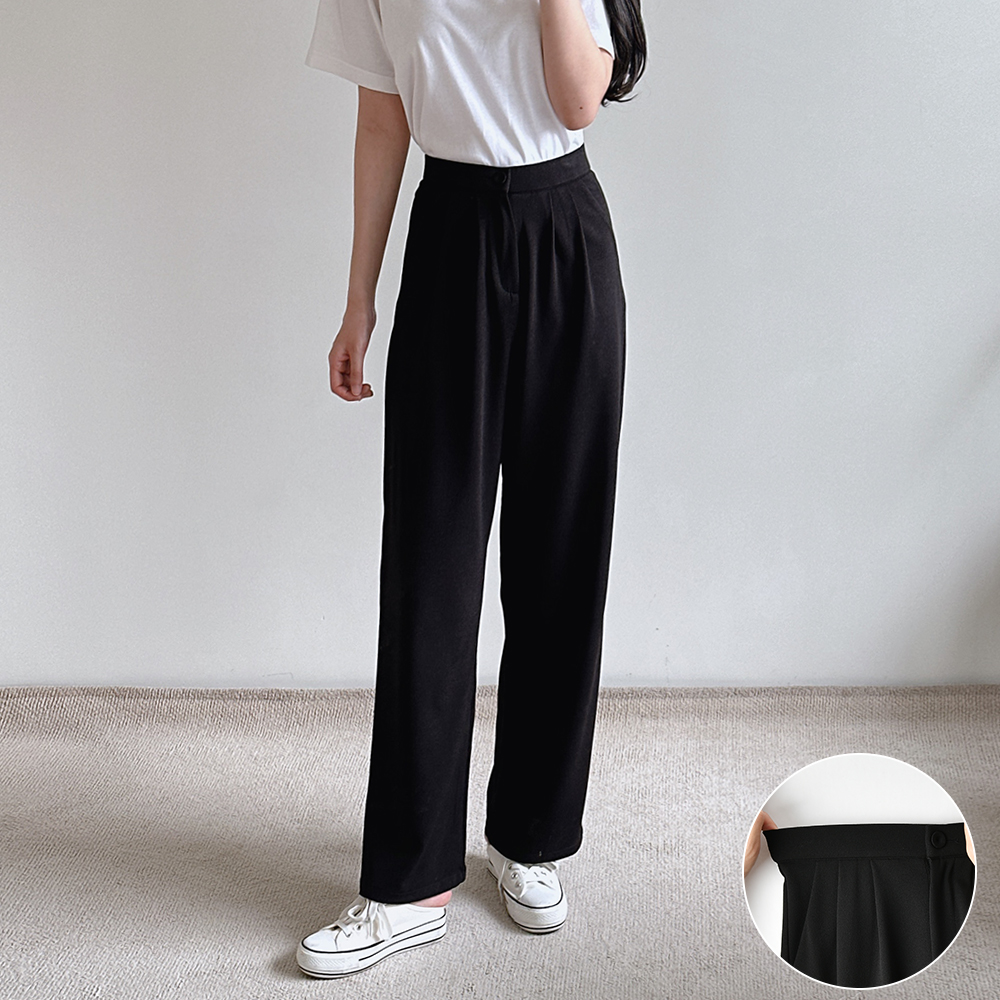 여성 슬랙스 와이드 하이웨스트 투턱 허리 스판 3단기장 키작녀 블랙 정장바지 빅사이즈