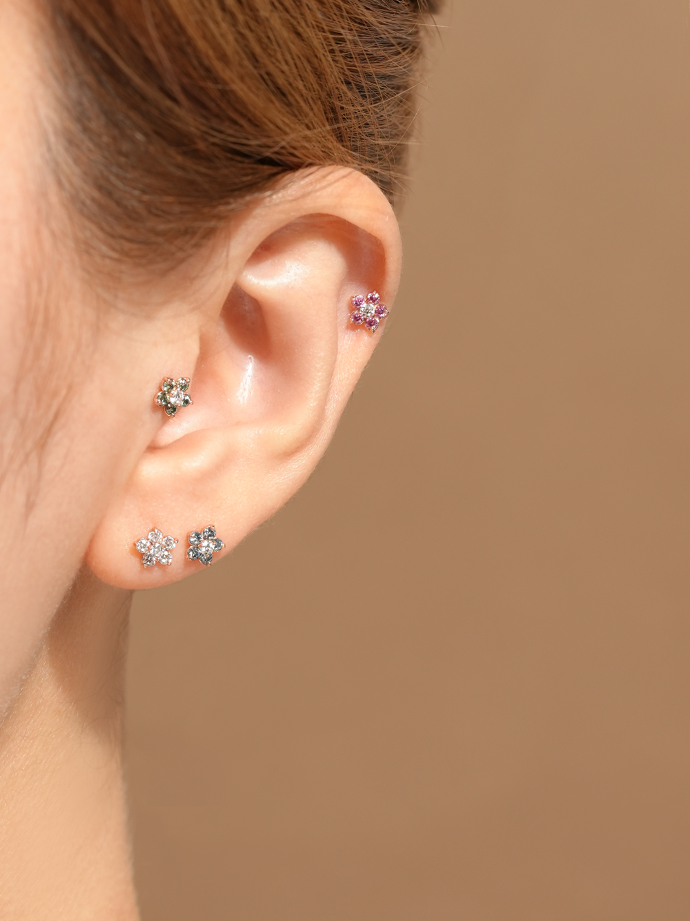 [0.8mm]14K 인터널 모이사나이트 다이아 플라워 라블렛 피어싱 귀걸이 - 상세 이미지 5