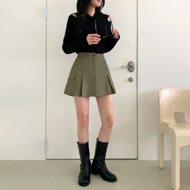💗20%할인💗[기장선택/속바지O] 니엘로니 카고 포켓 코튼 A라인 치마 봄 하이웨스트 플리츠 미니 스커트(스쿨룩/프레피룩/새학기) 상세 이미지 39