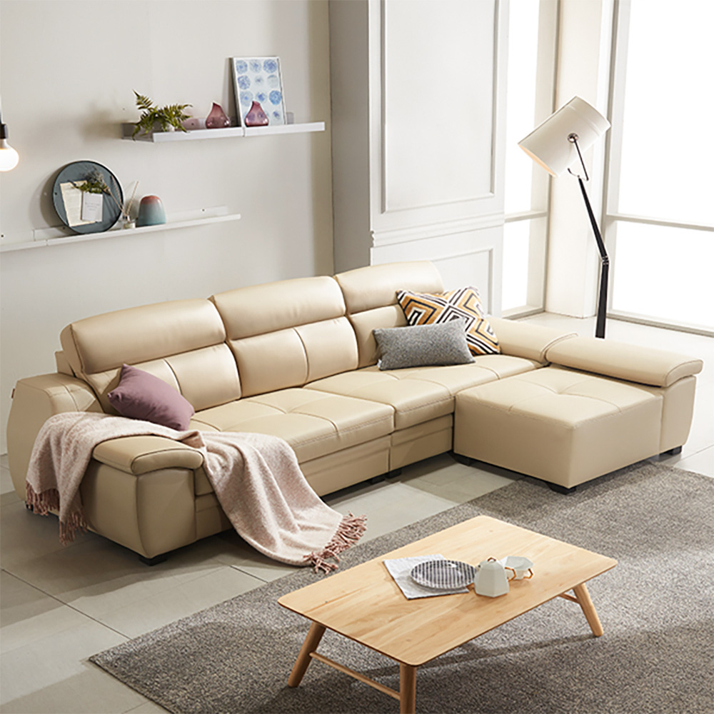 동서가구 엘리나 천연면피가죽 4인소파+카우치스툴 DFS909044