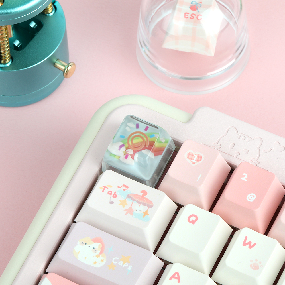 OSHID  투명 레진 아티산 포인트 키캡 놀이 키보드 꾸미기(레인보우)