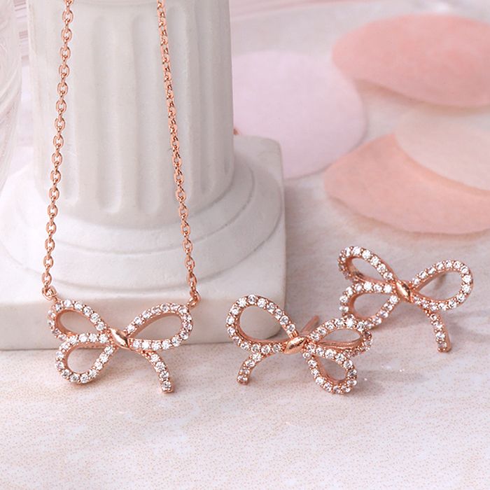 14k G.F 르비앙 리본 귀걸이/목걸이 SET SET0203 - 상세 이미지 2