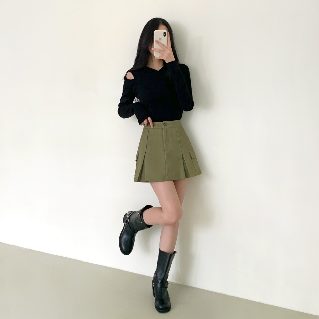💗20%할인💗[기장선택/속바지O] 니엘로니 카고 포켓 코튼 A라인 치마 봄 하이웨스트 플리츠 미니 스커트(스쿨룩/프레피룩/새학기) 상세 이미지 25
