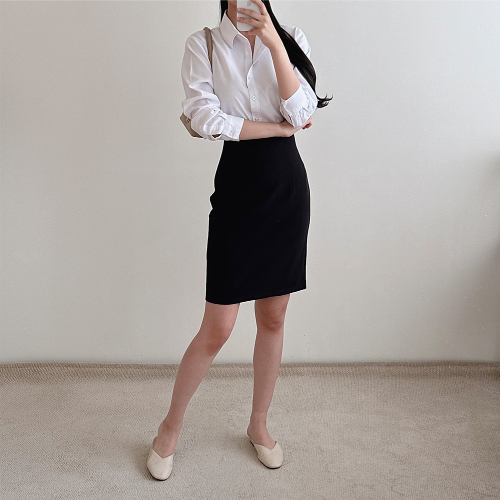 여성 스커트 하이웨스트 구김없는 H라인 미디 미니 정장 스판 빅사이즈 치마 이미지 3