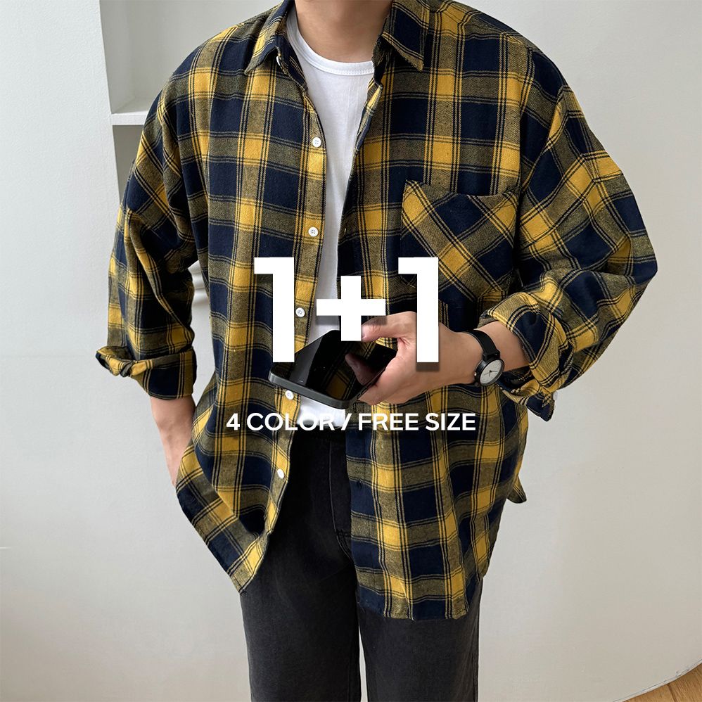 1+1 남자체크남방 구김없는셔츠 - 상세 이미지 2