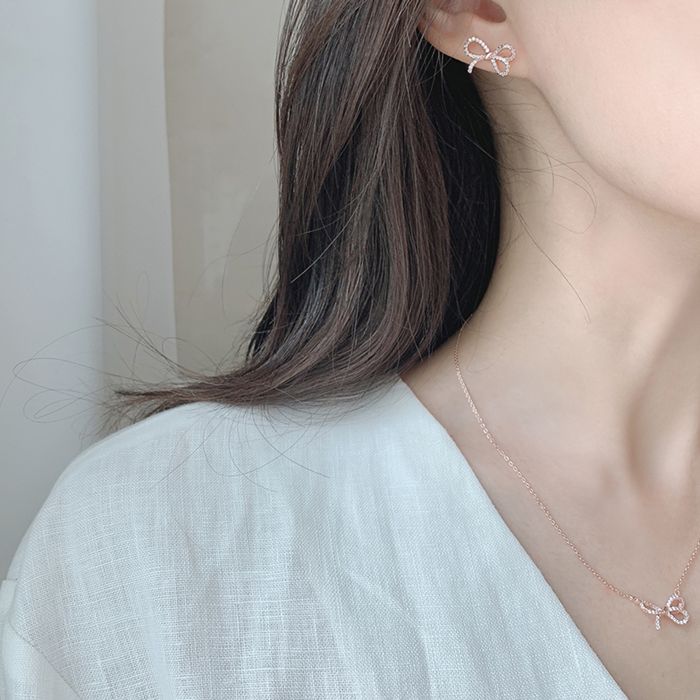14k G.F 르비앙 리본 귀걸이/목걸이 SET SET0203 - 상세 이미지 3