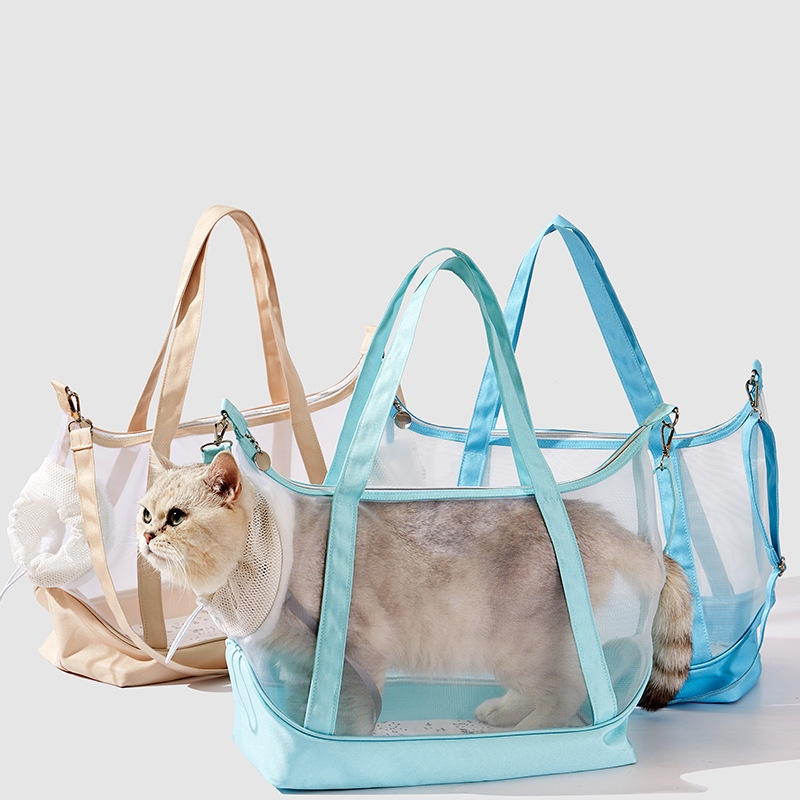 [4색] 강아지여름가방 산책용 통풍 메쉬 고양이 가방 강아지슬링백 휴대용 애완동물 가방 초경량 휴대용 베이지 민트 블루 패션 고양이슬링백 - 상세 이미지 2