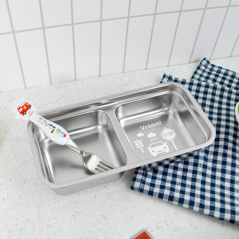 부릉부릉 스텐304 깊은 2칸 식판 유아 아동용 간식 나눔 어린이집 유치원 배식판 자동차