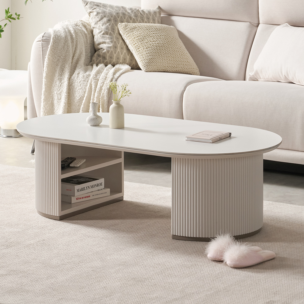 거실테이블 쇼파테이블 세라믹 템바보드 수납형 거실탁자 화이트