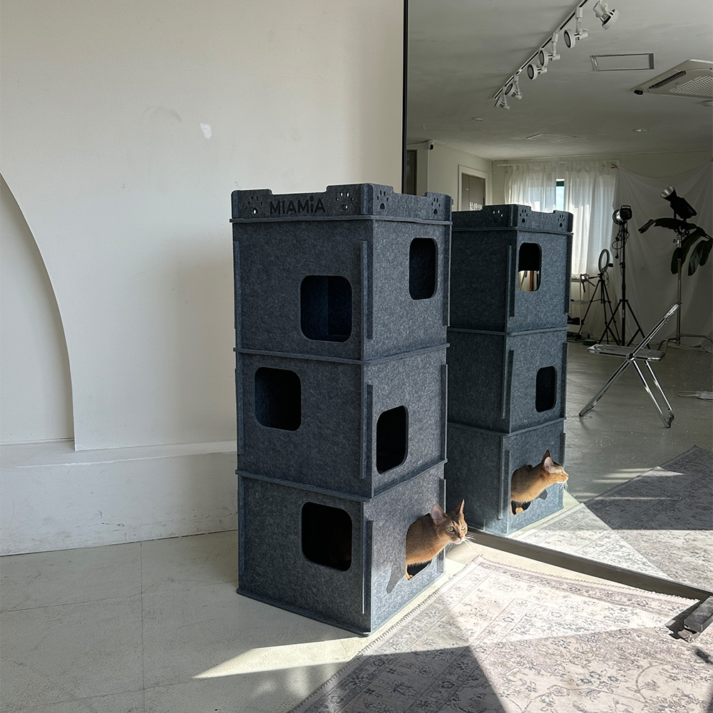 MIAMIA 펠트 고양이 숨숨 집 터널 캣타워 대형