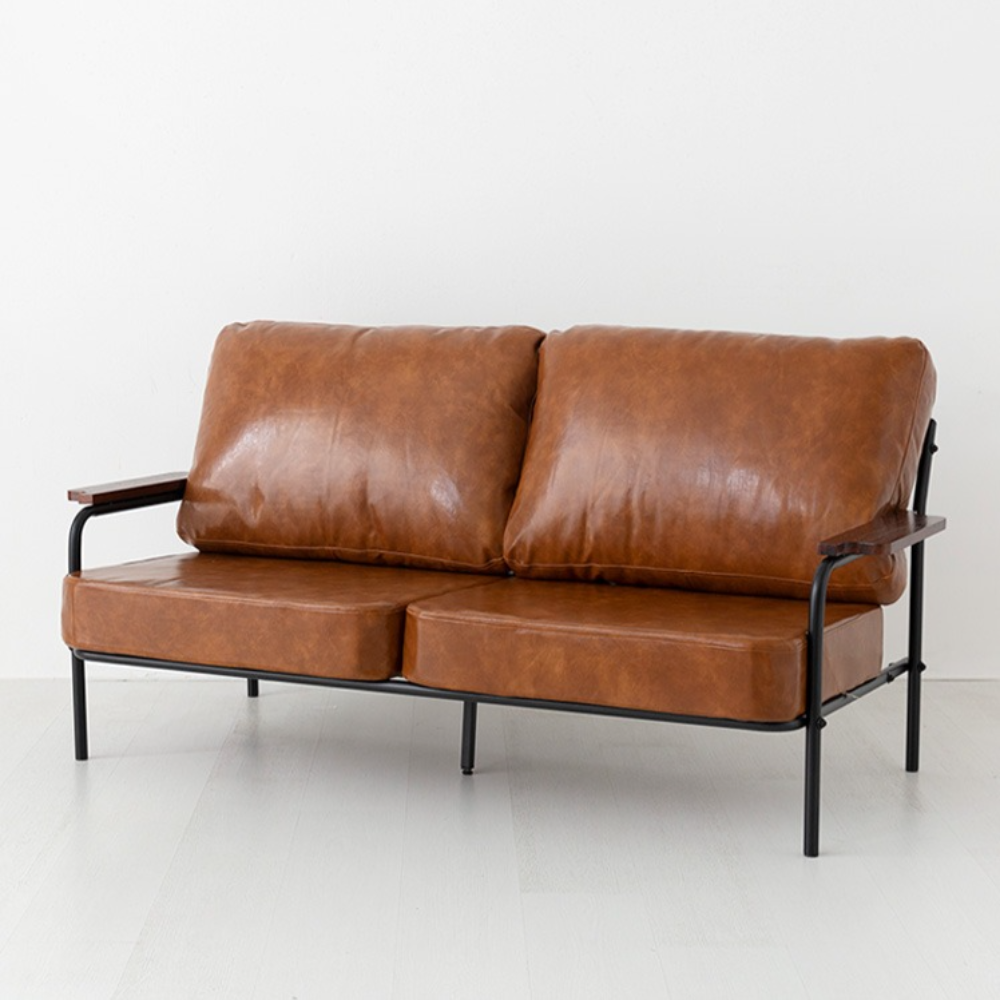 카페 인조 가죽쇼파 3인용 레자 원목 업소용 대기실 빈티지 소파 DELU