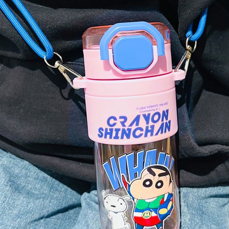 짱구 빨대 물통 물병 650ml 캐릭터물병 크로스 - 상품 이미지
