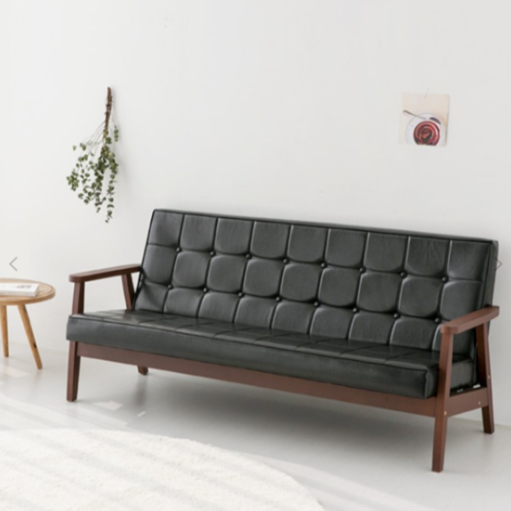 카페 인조 가죽쇼파 3인용 레자 원목 업소용 대기실 빈티지 소파 BUGOK
