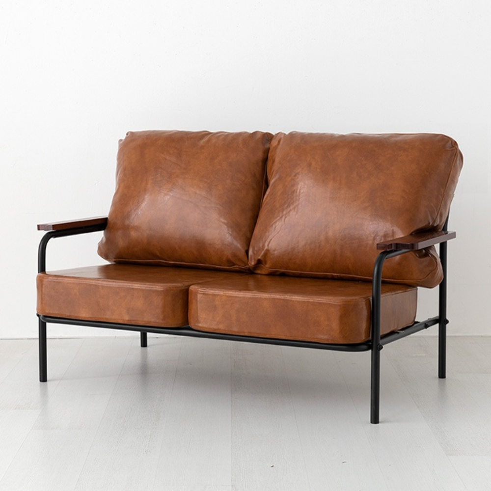 카페 인조 가죽쇼파 2인용 레자 원목 업소용 대기실 빈티지 소파 DELU