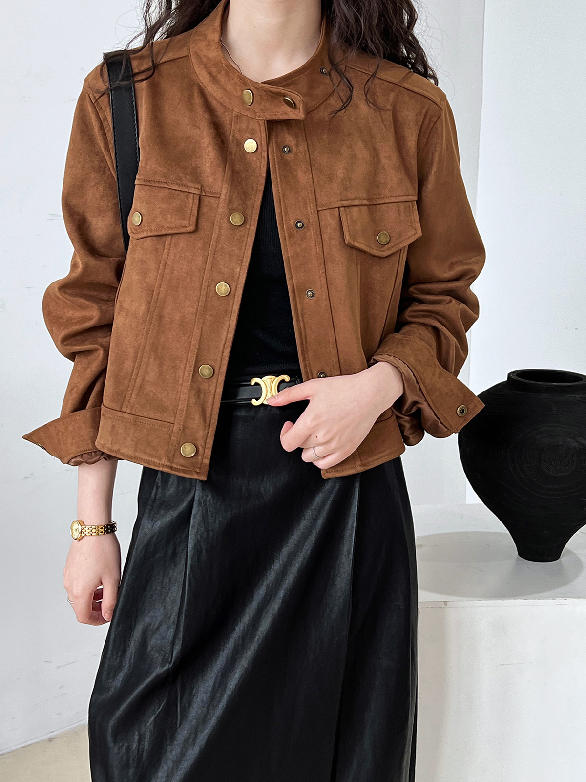 멋퀸 럭시 스웨이드자켓 가을 라이더 숏자켓 크롭재킷 밴드카라