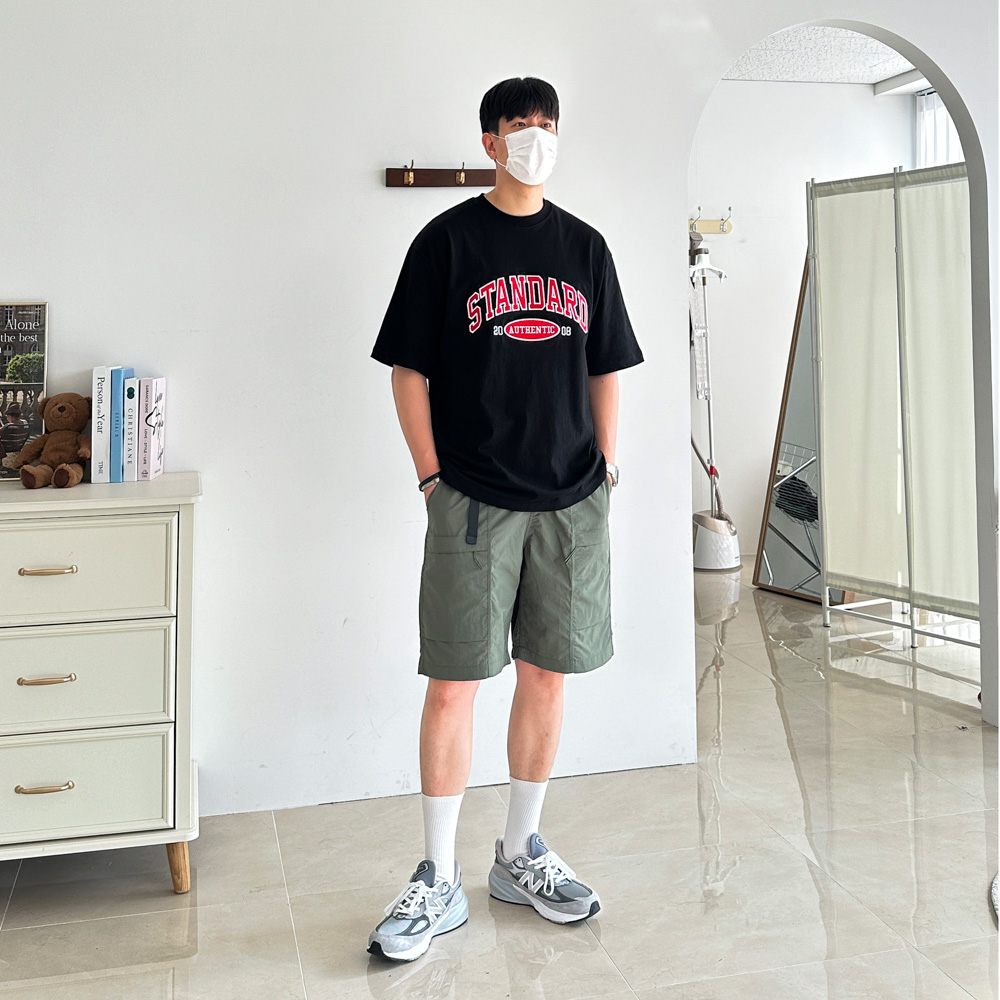 남자 여름 나일론 유틸리티 포켓 5부 와이드 밴딩 하프 팬츠 3color - 상세 이미지 2