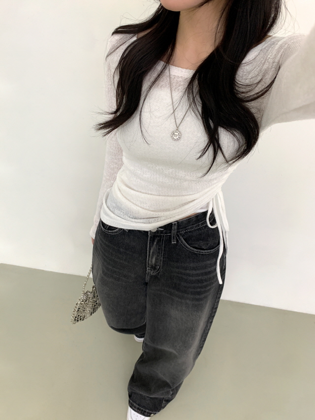 [초와이드/3단기장/투웨이/💗제작특가] 럭코이 캣브러쉬 워싱 밑단 스냅 버튼 청바지 하이웨스트 와이드 데님 팬츠 상세 이미지 58