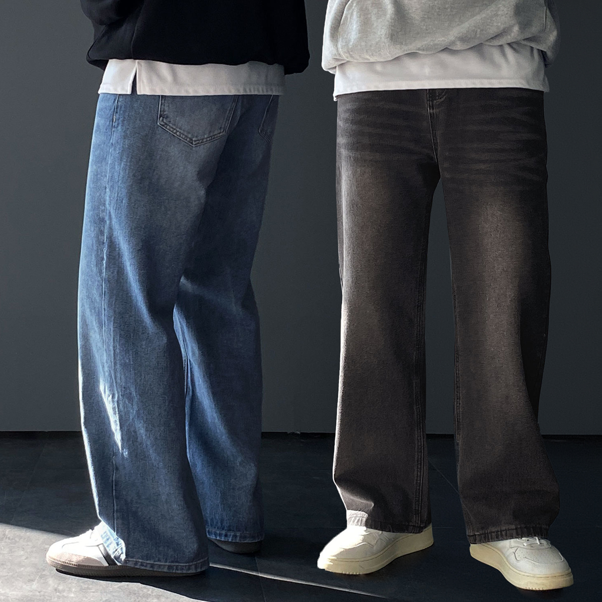 남자와이드청바지 반밴딩청바지 흑청바지 - 상품 이미지