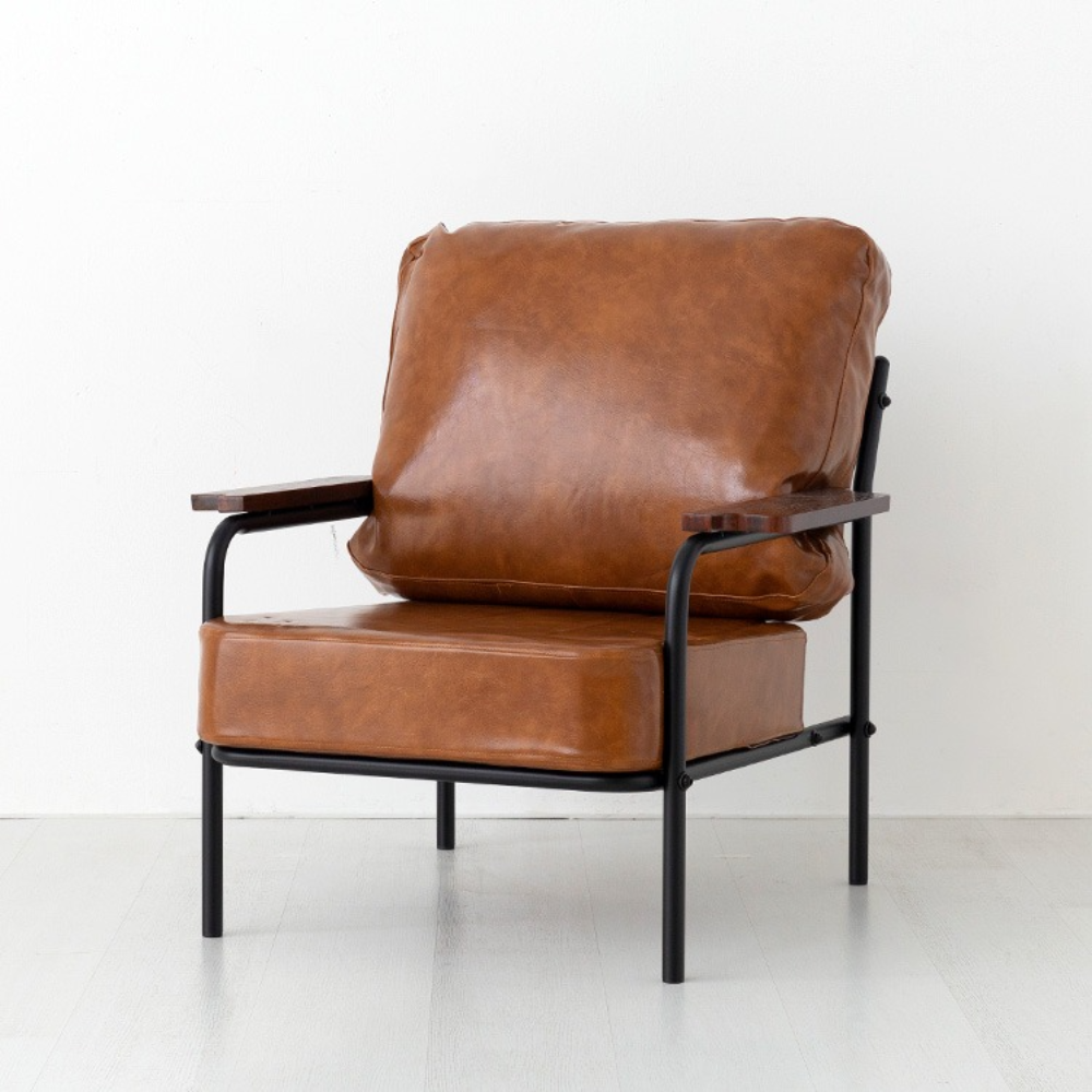 카페 인조 가죽쇼파 1인용 레자 원목 업소용 대기실 빈티지 소파 DELU