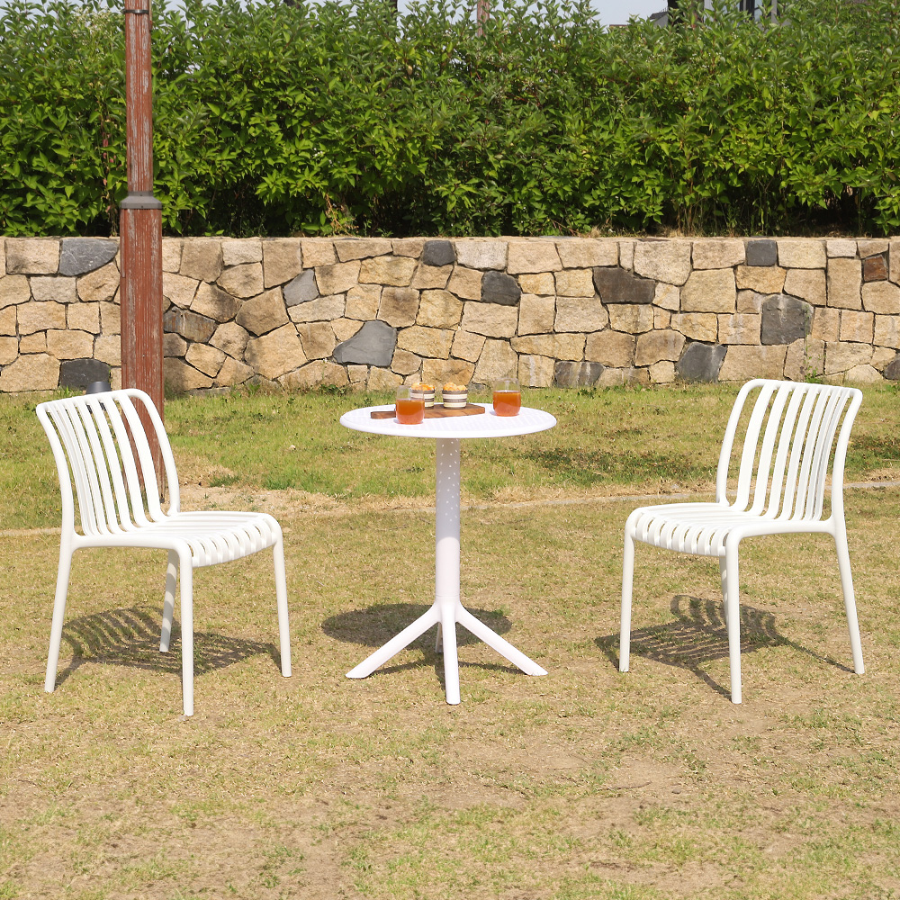 (2인세트)안시 야외용 카페 테라스 정원 플라스틱 의자 테이블 세트 옐로우